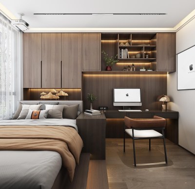 新中式榻榻米卧室3D模型下载